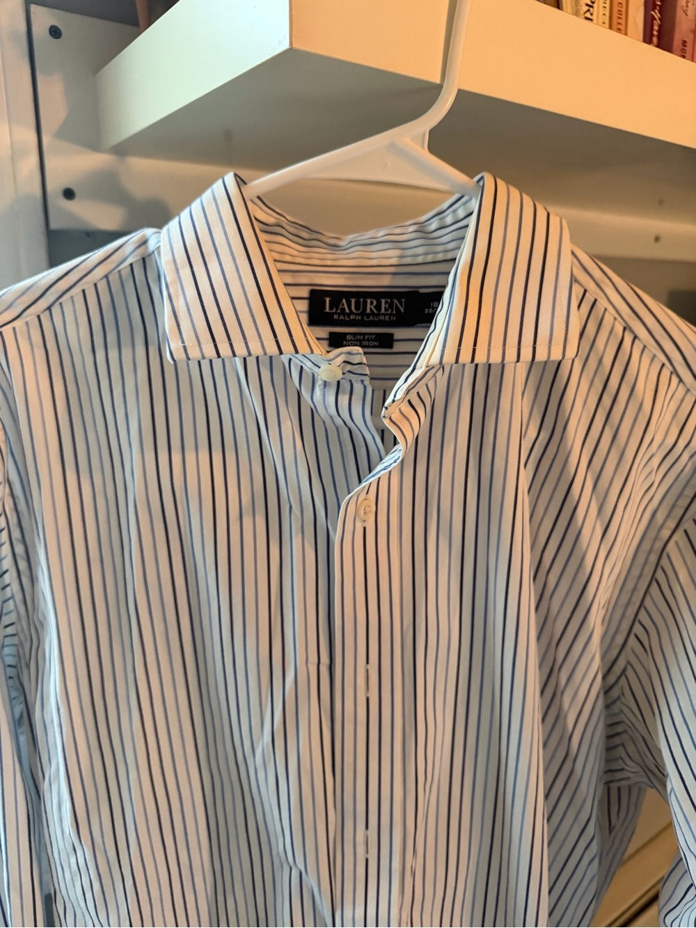 Ralph Lauren Blue Striped Button Up NWOT
